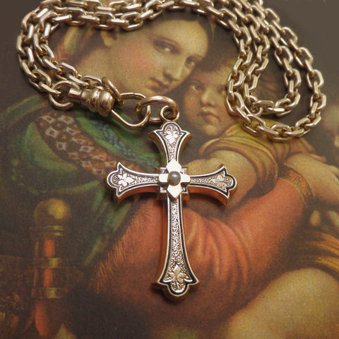 Chrome Hearts Necklace Sterling Cross w/ Logo Chain Ornate 1991